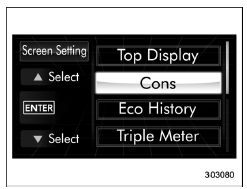 Fuel consumption screen setting