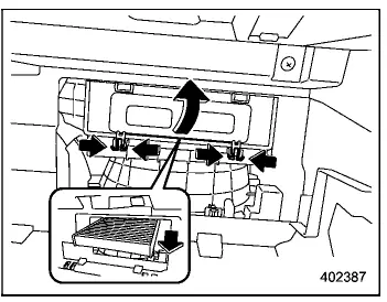Subaru Ascent glove box hinge removal for filter access