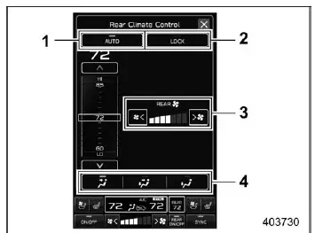 Subaru Ascent automatic rear climate control screen with fan and airflow indicators