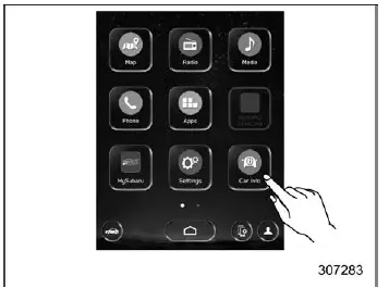 Subaru Ascent main menu display screen with car information options