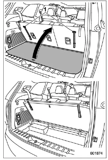 Subaru Ascent cargo cover storage under floor compartment with straps
