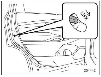Subaru Ascent rear door child safety lock lever position lock and unlock diagram