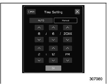 Subaru Ascent manual time adjustment screen