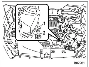 Subaru Ascent coolant reservoir showing full and low level marks