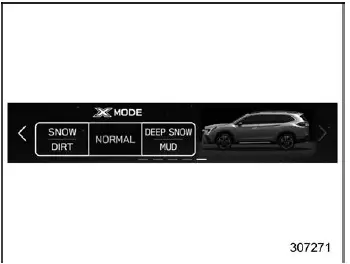 Subaru Ascent X-MODE screen for dual mode configuration with selectable terrain modes