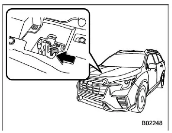Subaru Ascent interior hood release lever under dashboard