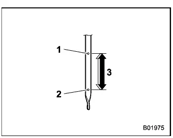 Subaru Ascent oil level markings showing full and low indicators on dipstick