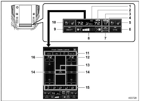 Subaru Ascent climate control touchscreen interface