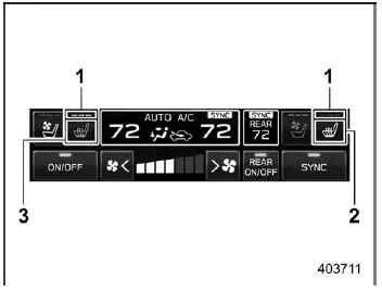 Subaru Ascent front seat heater controls and indicators on climate display