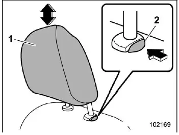 Subaru Ascent head restraint height adjustment with release button mechanism
