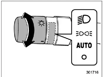 Subaru Ascent headlight control lever positions for U.S. models with lighting modes