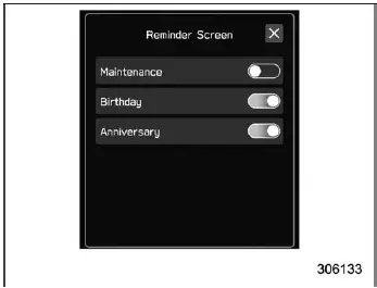 Subaru Ascent ON OFF toggle example on touchscreen display