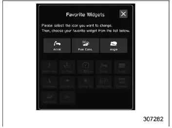 Subaru Ascent favorite widgets customization screen
