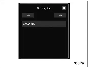 Subaru Ascent birthday list interface
