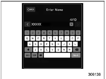 Subaru Ascent name input screen