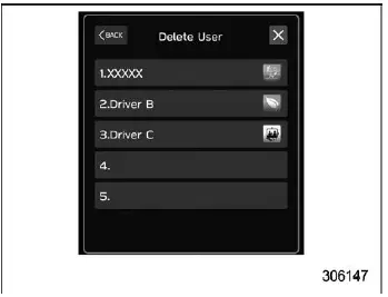 Subaru Ascent user selection for deletion screen