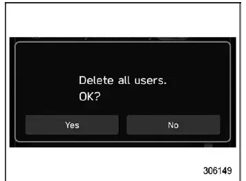 Subaru Ascent delete all users confirmation screen