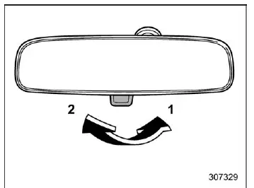 Subaru Ascent interior rearview mirror normal and anti-glare positions