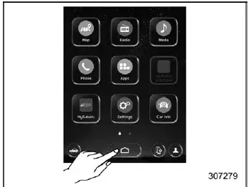 Subaru Ascent main screen interface showing central menu layout and system controls