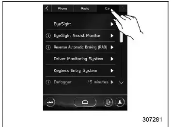 Subaru Ascent car settings menu with vehicle system options