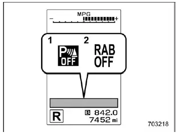 Subaru Ascent RAB OFF and sonar alarm OFF indicator icons