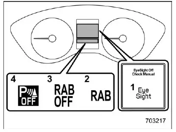 Subaru Ascent RAB system operating conditions indicators and dashboard status lights