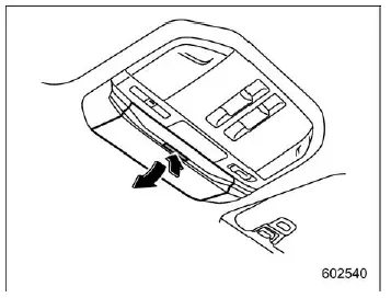 Subaru Ascent overhead console storage compartment with push open lid