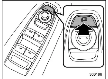 Subaru Ascent power folding mirror control switch on driver door panel