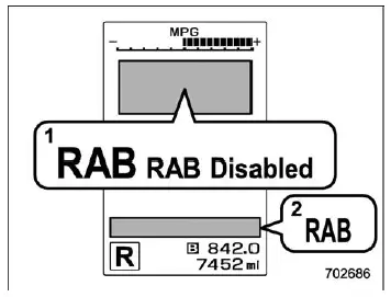 Subaru Ascent RAB warning indicator and malfunction message display