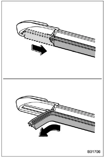 Subaru Ascent front wiper blade rubber removal position showing slit alignment