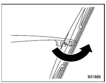 Subaru Ascent rear wiper blade rotated for unlocking from arm connection