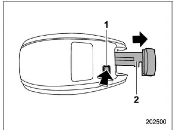 Subaru Ascent access key fob showing release button and emergency key removal