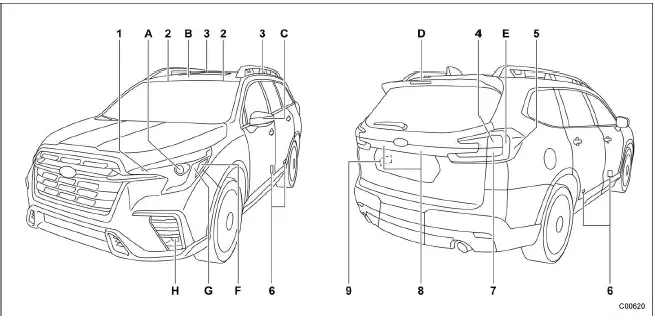 Subaru Ascent bulb chart showing all lighting types and specifications