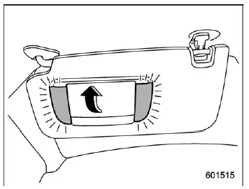 Subaru Ascent vanity mirror with integrated lighting in sun visor