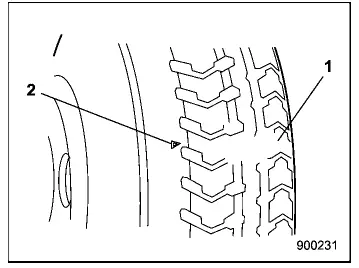 Subaru Ascent temporary spare tire tread and indicator marks close-up