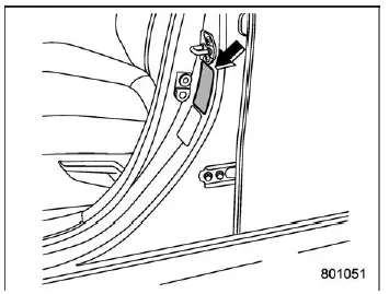 Subaru Ascent tire pressure label on driver door pillar with recommended inflation values