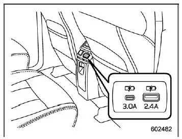 Subaru Ascent center console USB charging ports for rear passengers