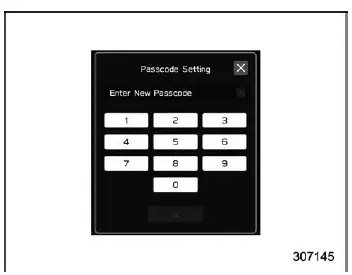 Subaru Ascent passcode entry screen for valet mode activation