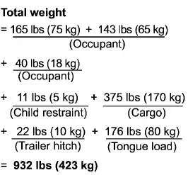 Subaru Ascent recalculated total weight with child seat and additional passengers