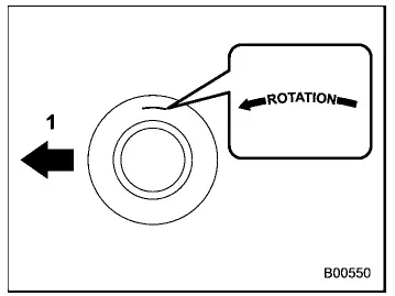 Subaru Ascent directional tire sidewall arrow indicating correct rotation direction