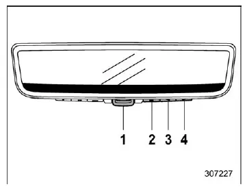 Subaru Ascent Smart Rearview Mirror control buttons and mode lever diagram