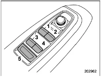 Subaru Ascent driver side power window control panel with full switch layout and lock button